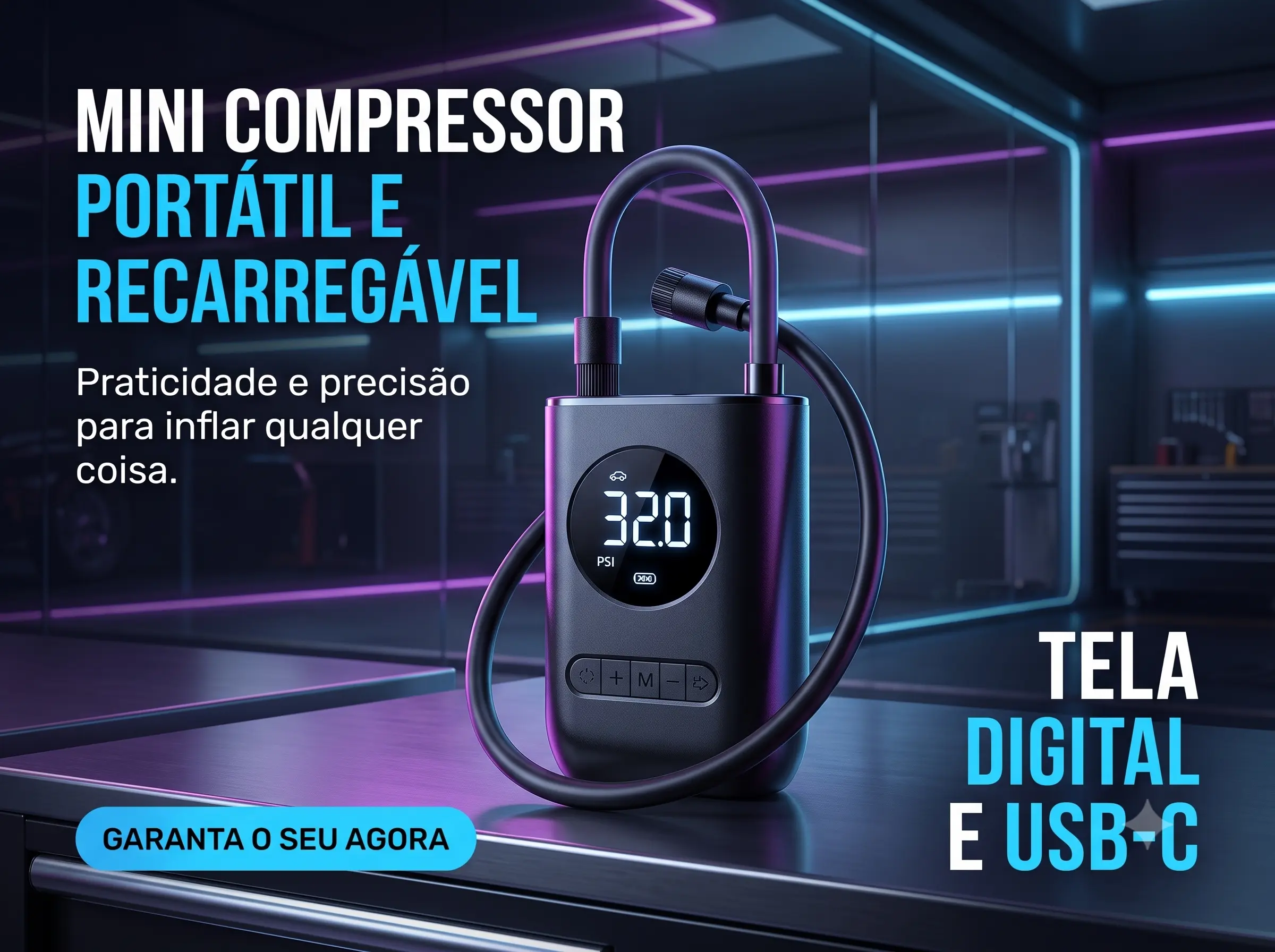 Mini Compressor de Ar Digital Rezzet Portátil